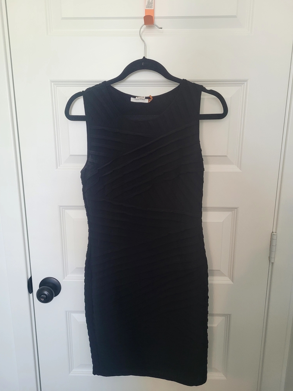 Calvin Klein Black Sleeveless Textured Sheath Dress